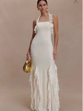 Meshki Ivory Ruffle-Halter Maxi Dress
